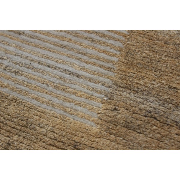 Tapete Nepalês Feito à Mão Lã e Cânhamo Quadrado Moldurado Bege 2,51 x 2,52m