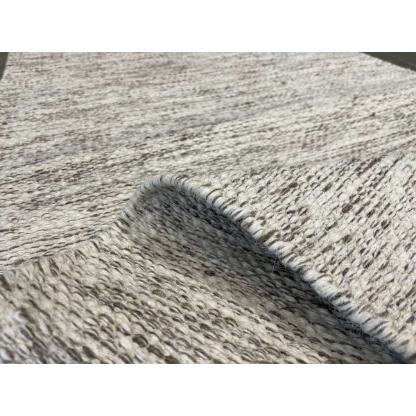 Tapete Passadeira Indiana Kilim Artesanal Alian Lã e Algodão Branco e Marrom 0,66 x 1,80m