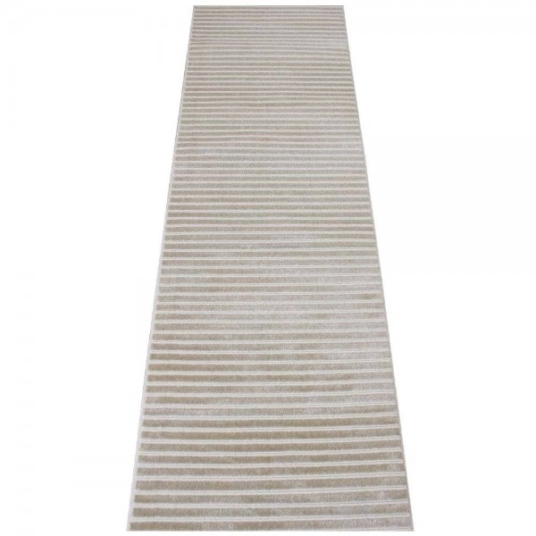 Tapete Passadeira Moderna Egípcia Zuriq Reflexivo Geométrico Stripes Marfim 0,70 x 2,80m