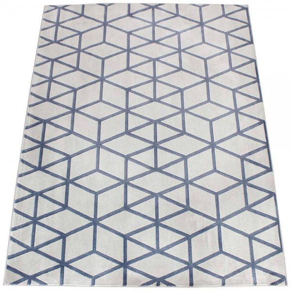Tapete Turco Kayseri Sevda Macio Geométrico Azul Branco 2,50 x 3,50m