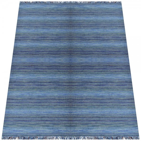 Tapete Kilim Indiano Surate Rajado Franja Diversicolor Azul 3,00 x 4,00m