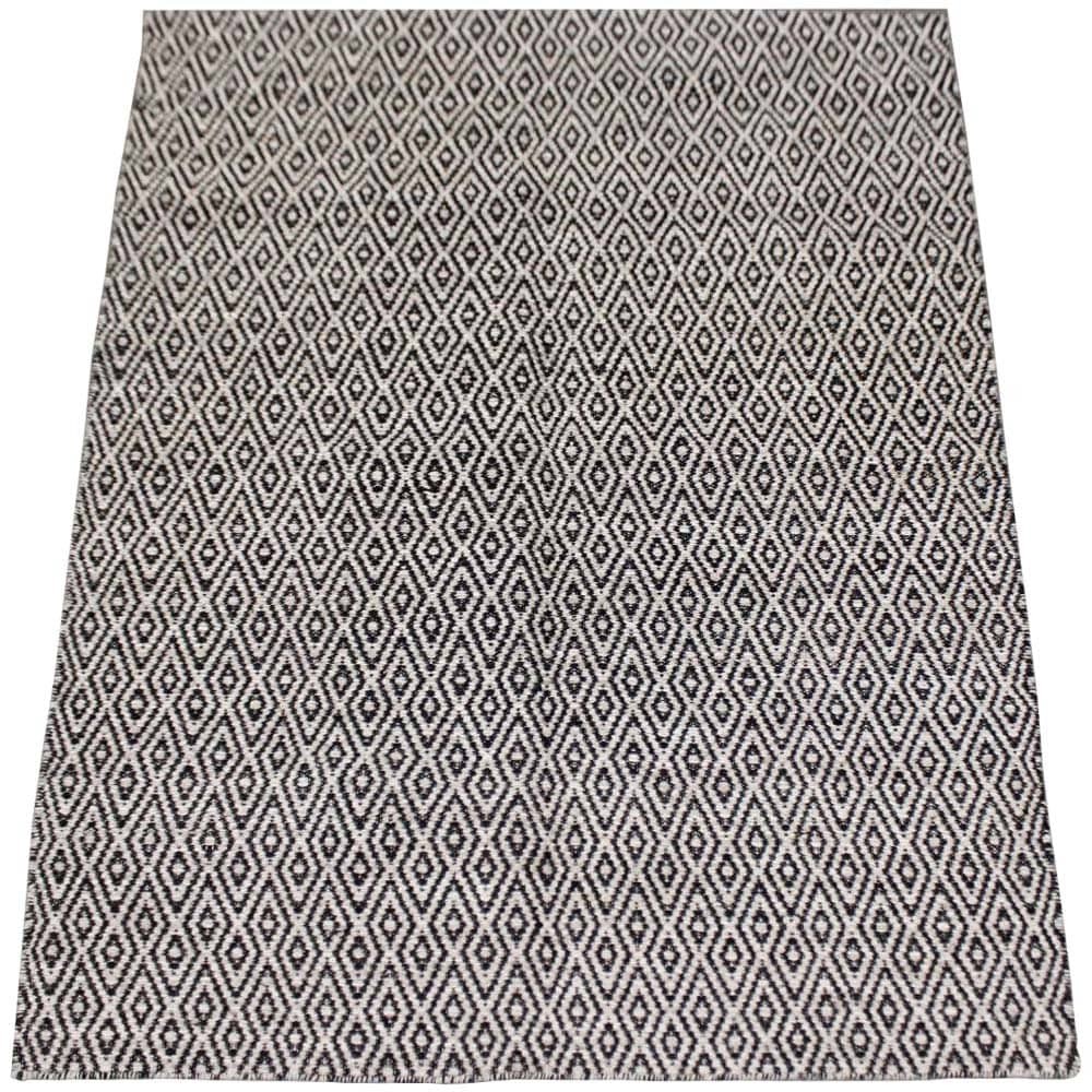 Tapete Kilim Indiano Lã Travancore Geométrico Cinza e Preto 1,50 x 2,00m