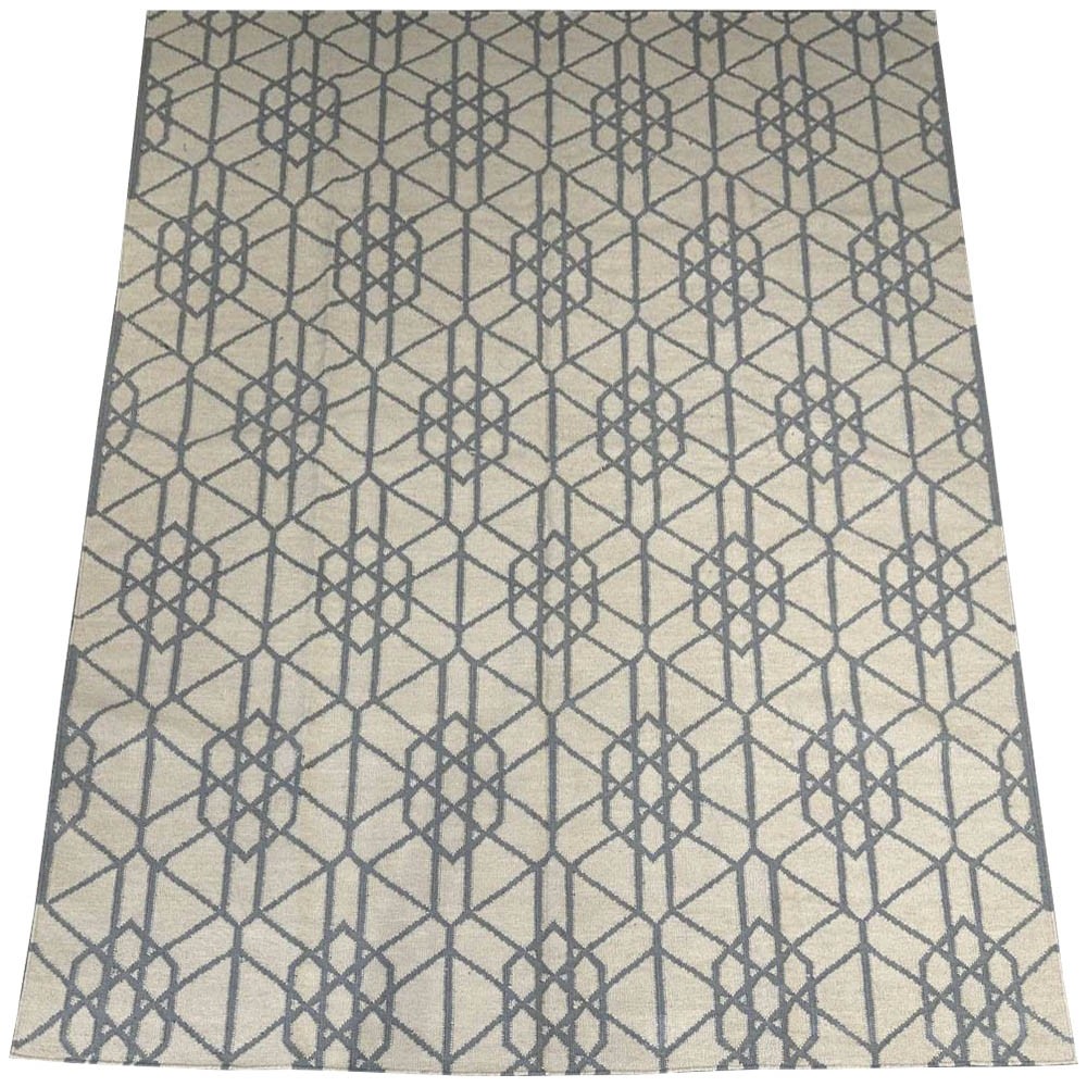 Tapete Kilim Indiano Arzien Geométrico Artesanal Cinza e Branco 2,50 x 3,00m
