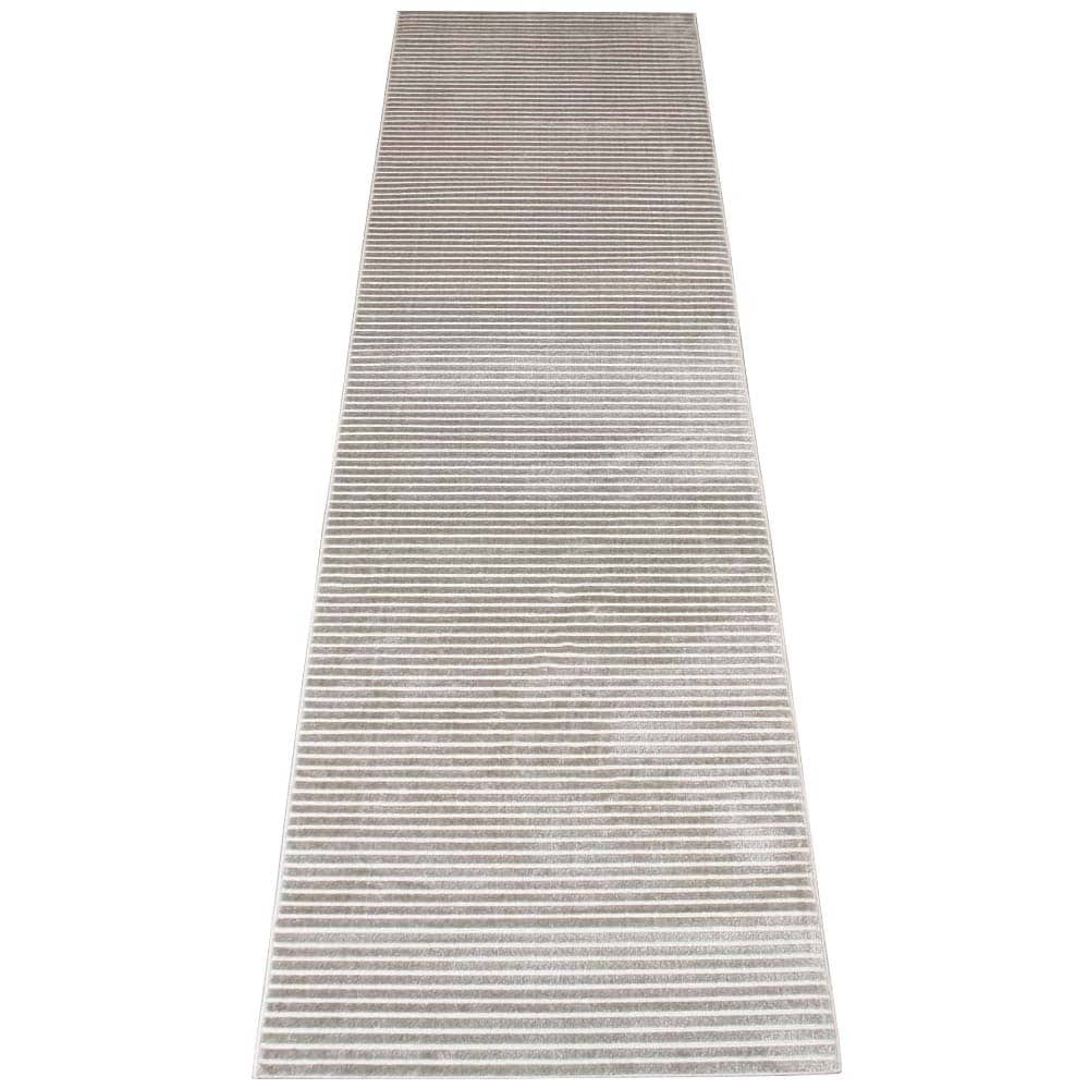 Tapete Passadeira Moderna Egípcia Zuriq Reflexivo Geométrico Stripes Cinza 0,80 x 3,00m
