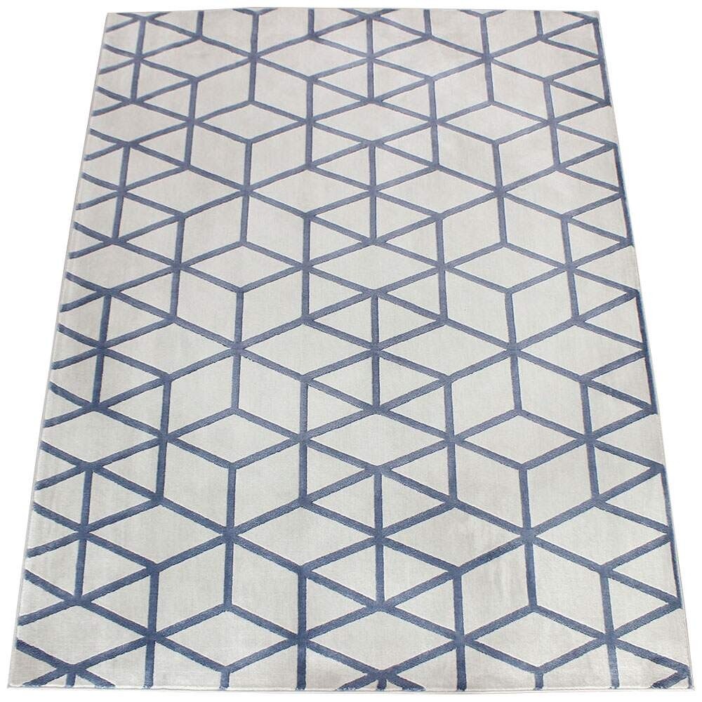 Tapete Turco Kayseri Sevda Macio Geométrico Azul Branco 2,00 x 2,50m