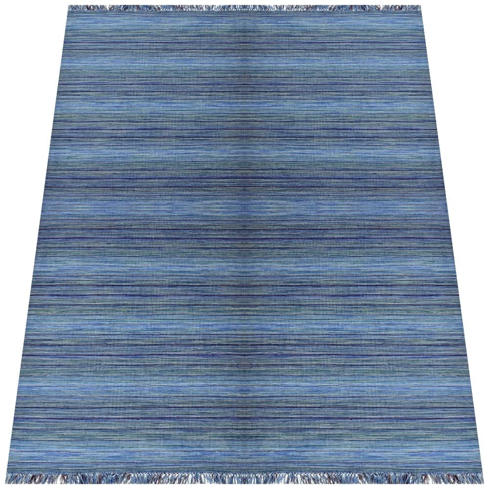 Tapete Kilim Indiano Surate Rajado Franja Diversicolor Azul 3,00 x 4,00m