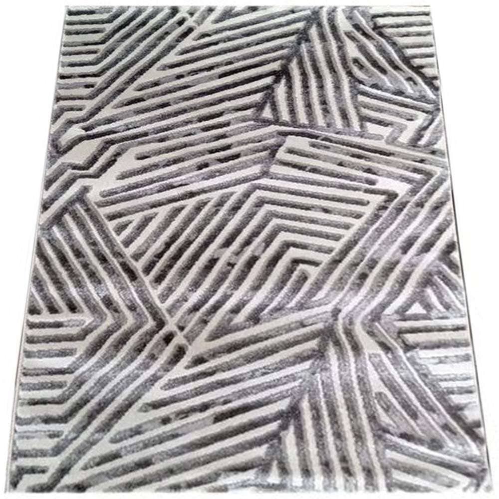 Tapete Moderno Turco Geométrico Rizzo Stripes Cinza 2,00 x 2,50m